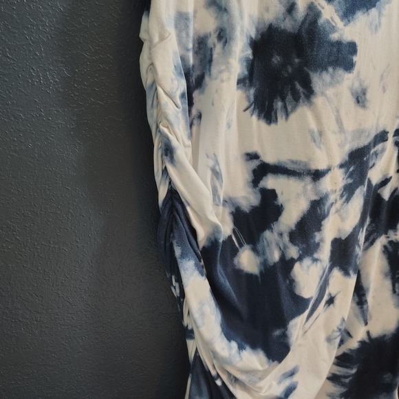 Lauren Ralph Lauren Blue and White Tie-Dye Midi Side Ruched T-shirt Dress - Picture 2 of 8